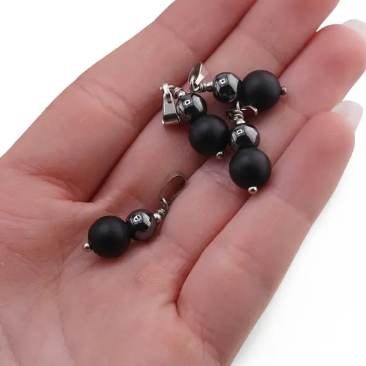 Set Cercei si Pandantiv Hematit si Onix negru mat sfere, 6-8mm, imagine 4