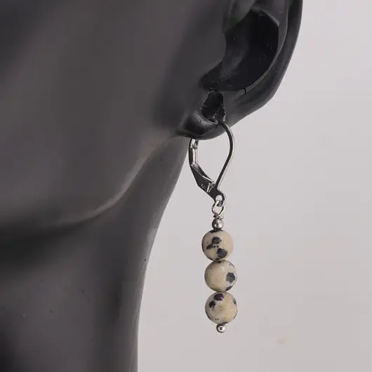 Set Cercei si Pandantiv Jasp dalmatian sfere, 6mm, imagine 3