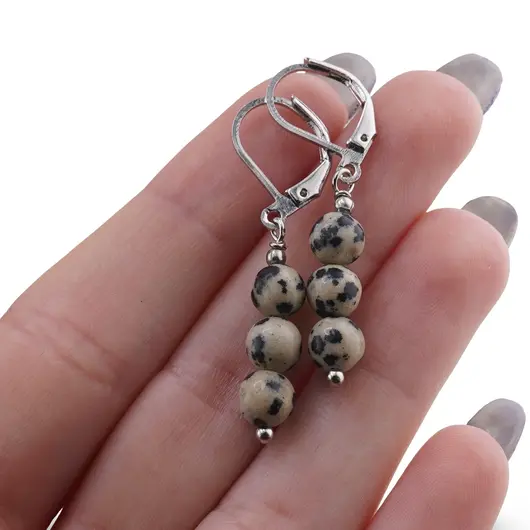 Set Cercei si Pandantiv Jasp dalmatian sfere, 6mm, imagine 5