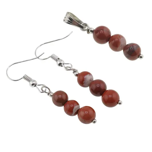 Set Cercei si Pandantiv Jasp rosu sfere, 6mm