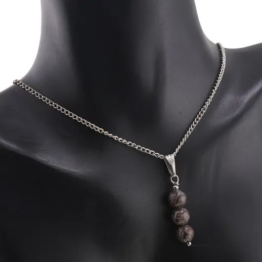 Set Cercei si Pandantiv Obsidian fulg de nea maro sfere, 6-7mm, imagine 2