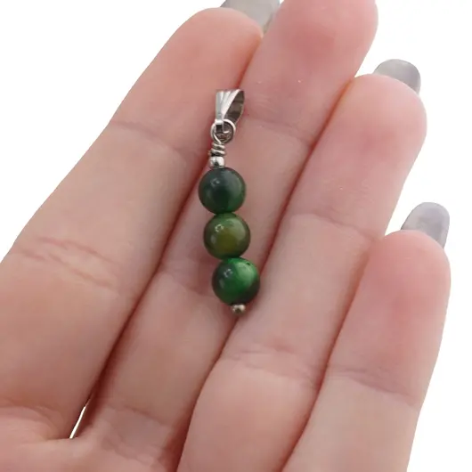 Set Cercei si Pandantiv Ochi de tigru verde sfere, 6mm, imagine 4