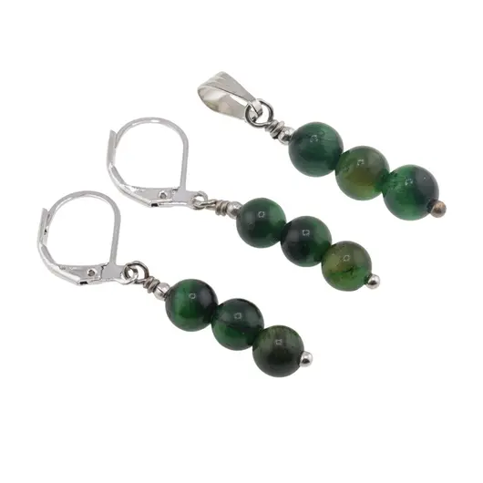 Set Cercei si Pandantiv Ochi de tigru verde sfere, 6mm