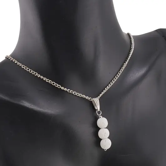 Set Cercei si Pandantiv Roca Vulcanica alba sfere, 6mm, imagine 2