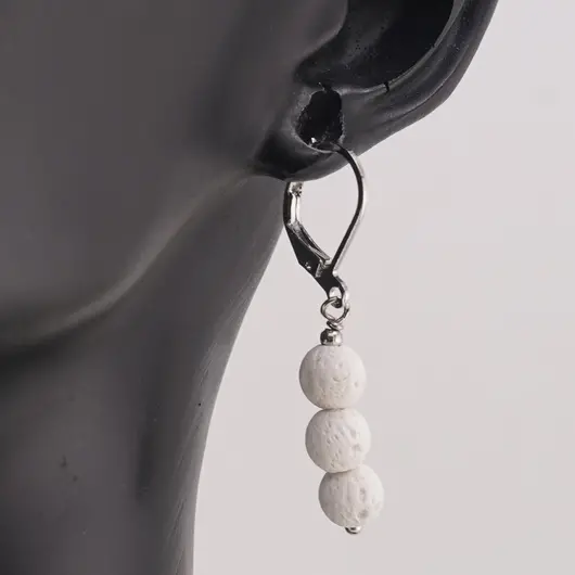 Set Cercei si Pandantiv Roca Vulcanica alba sfere, 6mm, imagine 3