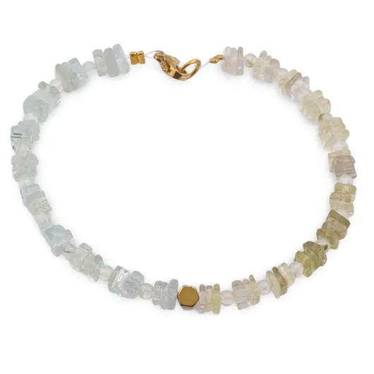 Bratara Acvamarin, Prasiolit si Peridot patratele 4-5mm, Prasiolit sfere 3mm si Hematit auriu 4mm