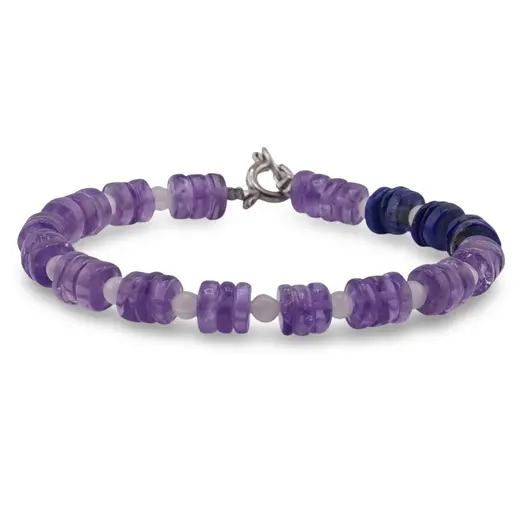 Bratara Ametist cu Lapis Lazuli discuri 6mm si Piatra Lunii sfere 3mm, imagine 2