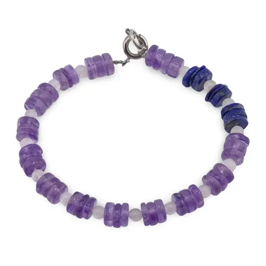 Bratara Ametist cu Lapis Lazuli discuri 6mm si Piatra Lunii sfere 3mm