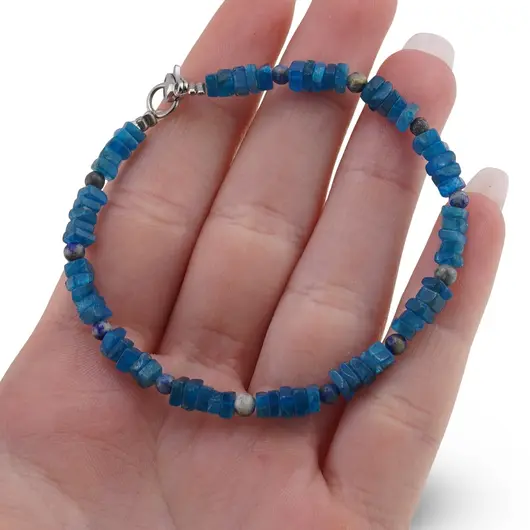 Bratara Apatit patratele 4mm si Lapis Lazuli sfere 3mm, imagine 3