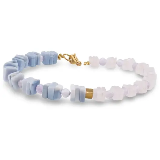 Bratara Cuart roz si Opal albastru patratele 5-6mm cu Ametist sfere 4mm si Hematit auriu cub 3mm, imagine 2