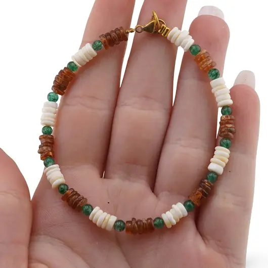 Bratara Granat Hessonit si Opal discuri 4-5mm, Onix verde sfere 3mm, imagine 3