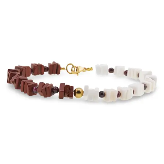 Bratara Jasp rosu si Opal alb patratele 5-6mm si Granat Rhodolit sfere 3mm, imagine 2