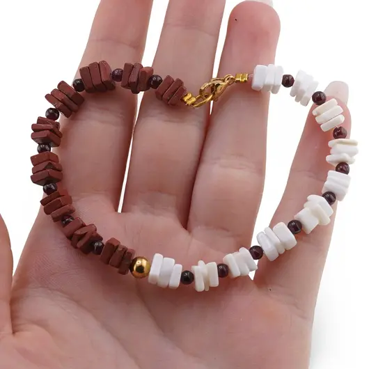 Bratara Jasp rosu si Opal alb patratele 5-6mm si Granat Rhodolit sfere 3mm, imagine 3