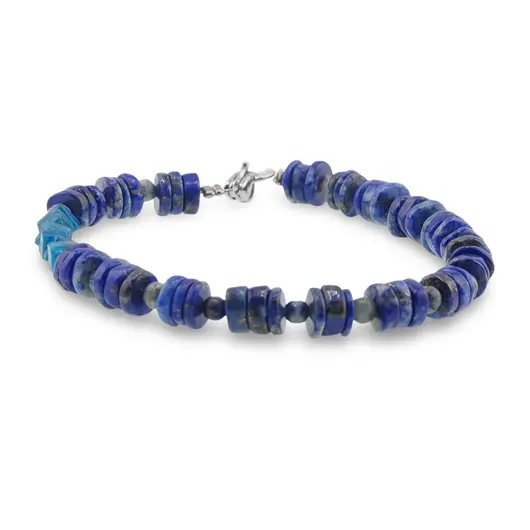 Bratara Lapis lazuli sfere cu discuri 3-6mm si Apatit patratele 4mm, imagine 2