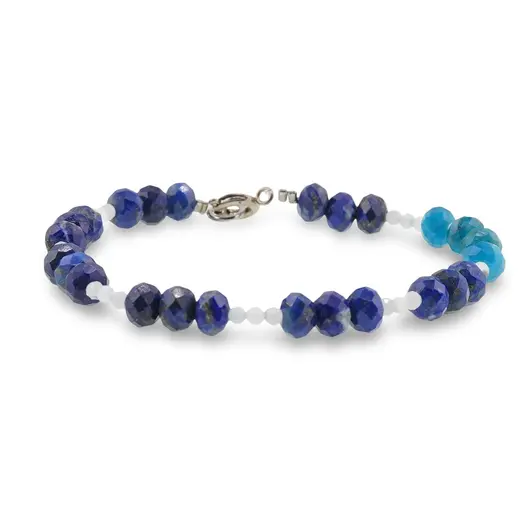 Bratara Lapis lazuli si Apatit discuri fatetate 6mm si Acvamarin sfere fatetate 2mm, imagine 2