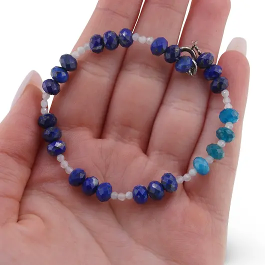 Bratara Lapis lazuli si Apatit discuri fatetate 6mm si Acvamarin sfere fatetate 2mm, imagine 3