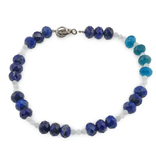 Bratara Lapis lazuli si Apatit discuri fatetate 6mm si Acvamarin sfere fatetate 2mm