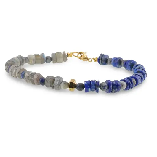 Bratara Lapis lazuli si Labradorit discuri 6mm, Lapis lazuli sfere 4mm si Hematit auriu, imagine 2