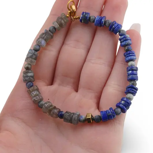 Bratara Lapis lazuli si Labradorit discuri 6mm, Lapis lazuli sfere 4mm si Hematit auriu, imagine 3