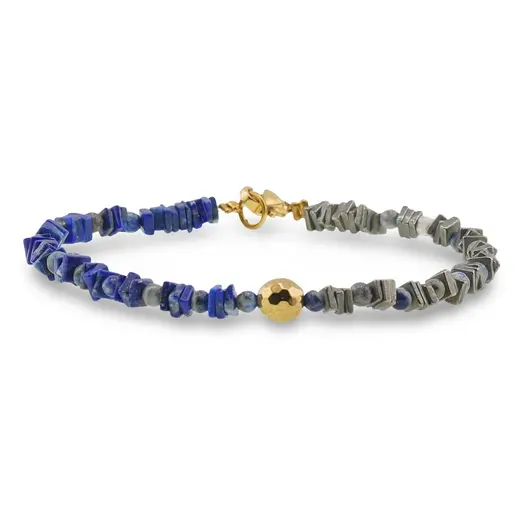 Bratara Lapis lazuli si Pirita patratele 4mm si Lapis lazuli sfere 3mm, imagine 2