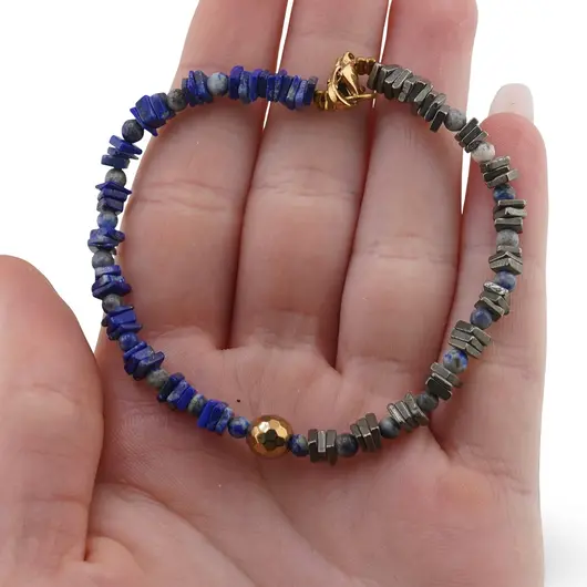 Bratara Lapis lazuli si Pirita patratele 4mm si Lapis lazuli sfere 3mm, imagine 3
