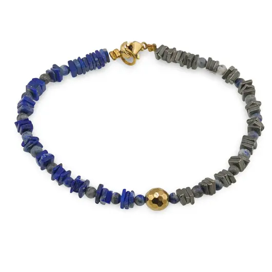 Bratara Lapis lazuli si Pirita patratele 4mm si Lapis lazuli sfere 3mm