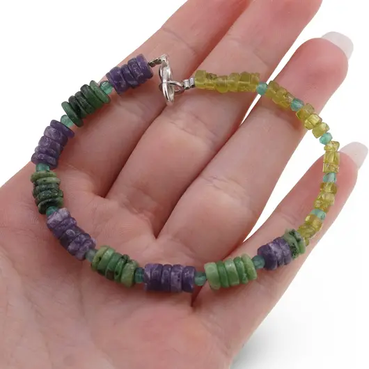 Bratara Peridot, Lepidolit si Smarald discuri 4-6mm si Onix verde discuri fatetate 3mm, imagine 3