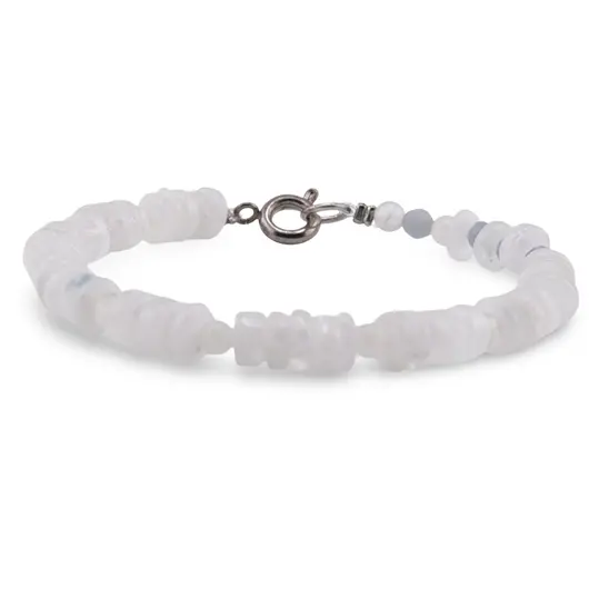 Bratara Piatra Lunii sfere si discuri 3-6mm cu Acvamarin sfere fatetate 4mm, imagine 2