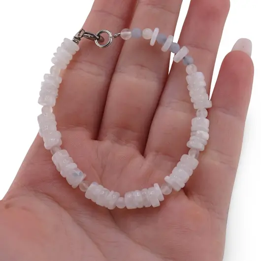 Bratara Piatra Lunii sfere si discuri 3-6mm cu Acvamarin sfere fatetate 4mm, imagine 3