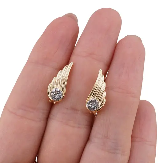 Cercei din cupru placat cu aur galben 18k, model aripa cu zirconiu, imagine 3