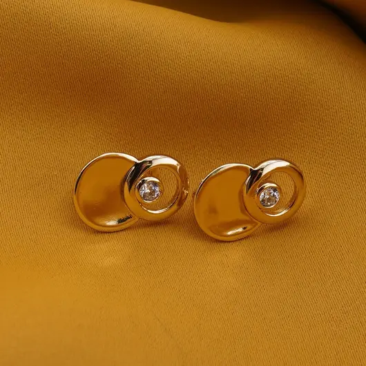 Cercei din cupru placat cu aur galben 18k, model cercuri plate si zirconiu, imagine 2