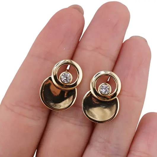 Cercei din cupru placat cu aur galben 18k, model cercuri plate si zirconiu, imagine 3
