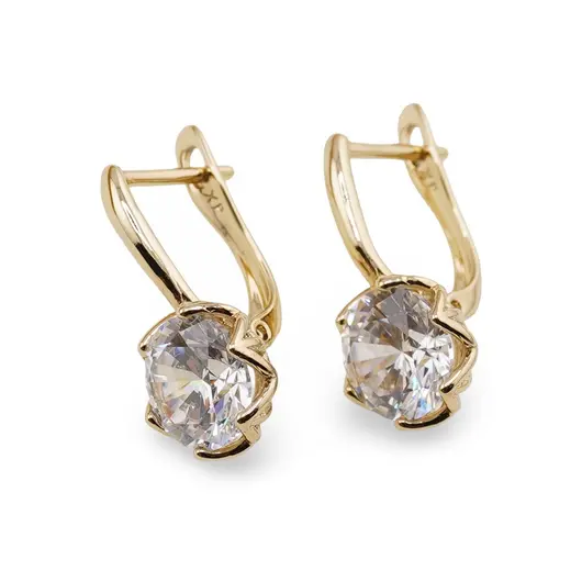 Cercei din cupru placat cu aur galben 18k, model clasic cu zirconiu