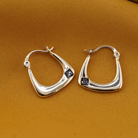 Cercei din cupru placat cu aur galben 18k, model elegant cu zirconiu albastru, imagine 2