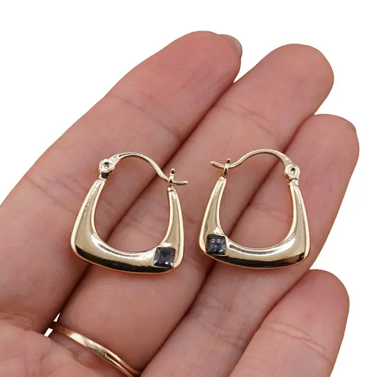 Cercei din cupru placat cu aur galben 18k, model elegant cu zirconiu albastru, imagine 3