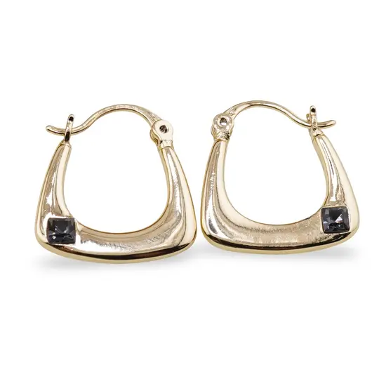 Cercei din cupru placat cu aur galben 18k, model elegant cu zirconiu albastru