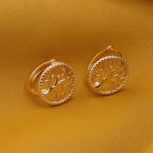 Cercei din cupru placat cu aur galben 18k, model rotund cu copac, imagine 2