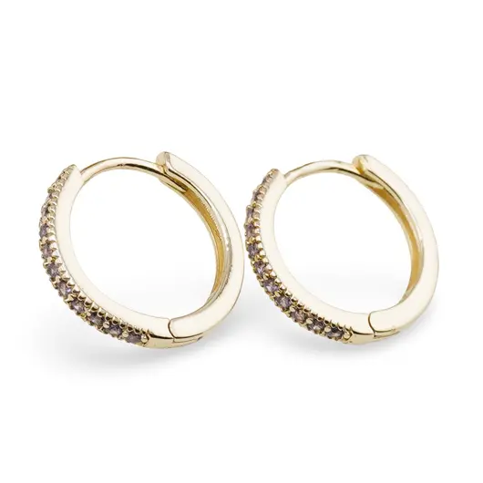 Cercei din cupru placat cu aur galben 18k, model rotund cu zirconii mov