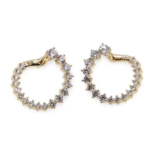 Cercei din cupru placat cu aur galben 18k, model rotund cu zirconii