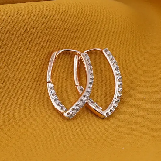 Cercei din cupru placat cu aur roz 18k, model ascutit cu zirconii, imagine 2