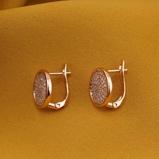 Cercei din cupru placat cu aur roz 18k, model cerc cu zirconii, imagine 2