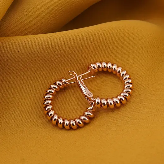 Cercei din cupru placat cu aur roz 18k, model rotund rasucit, imagine 2
