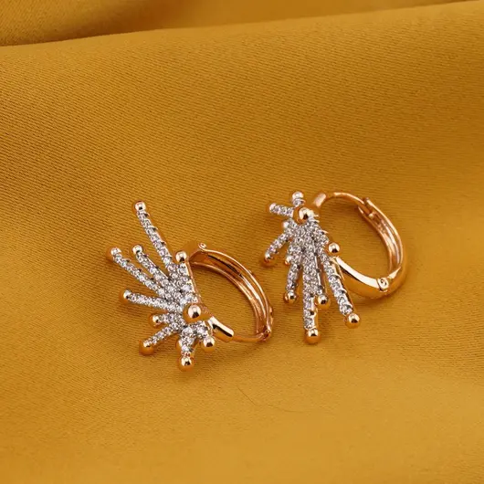 Cercei din cupru placat cu aur roz 18k, model stelat cu zirconii, imagine 2