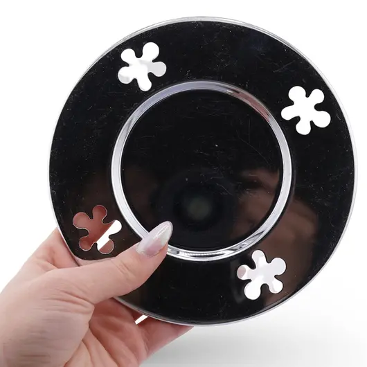 Farfurie metalica decorativa vintage cu decupaje in forma de flori, 13cm, imagine 3