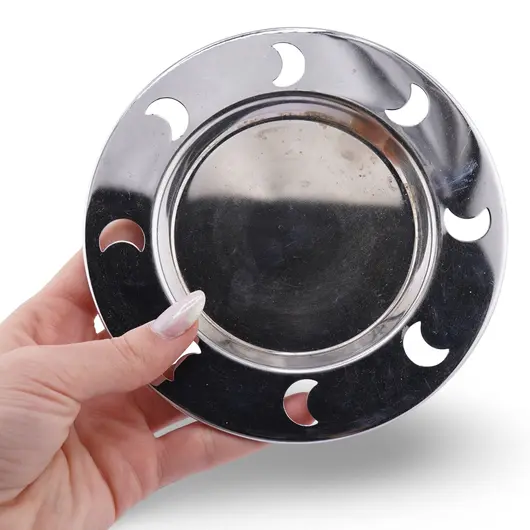 Farfurie metalica decorativa vintage cu decupaje in forma de luna, 13cm, imagine 2