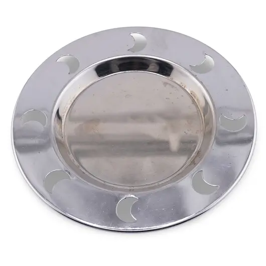Farfurie metalica decorativa vintage cu decupaje in forma de luna, 13cm