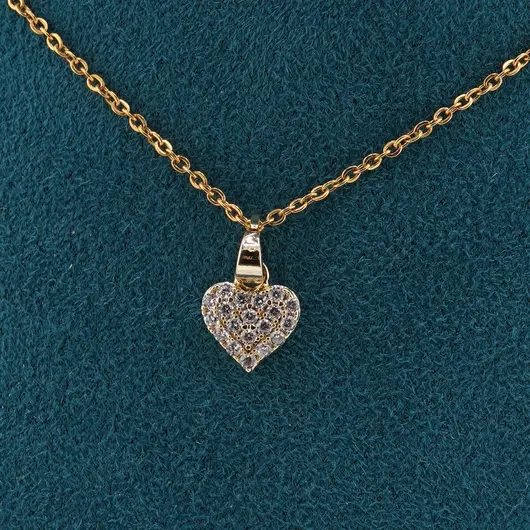 Pandantiv din cupru placat cu aur galben 18k, model inima mica cu zirconii, imagine 2