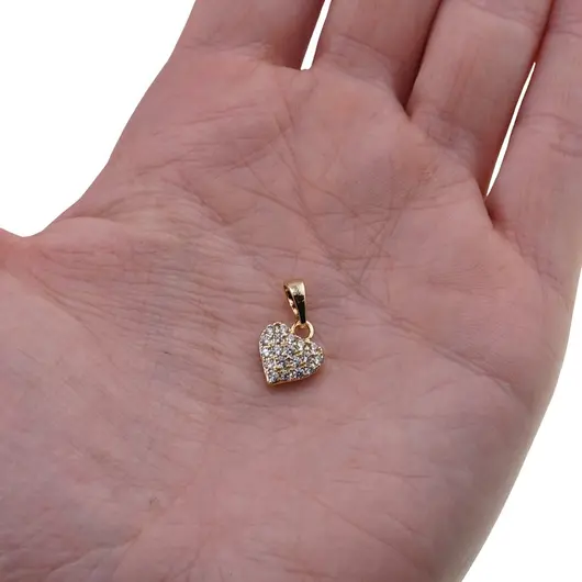 Pandantiv din cupru placat cu aur galben 18k, model inima mica cu zirconii, imagine 3
