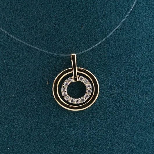Pandantiv din cupru placat cu aur galben 18k, model rotund dublu si zirconii, imagine 2