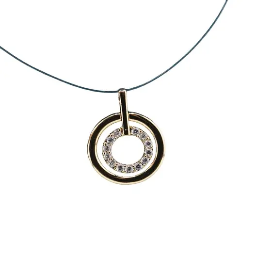 Pandantiv din cupru placat cu aur galben 18k, model rotund dublu si zirconii, imagine 3